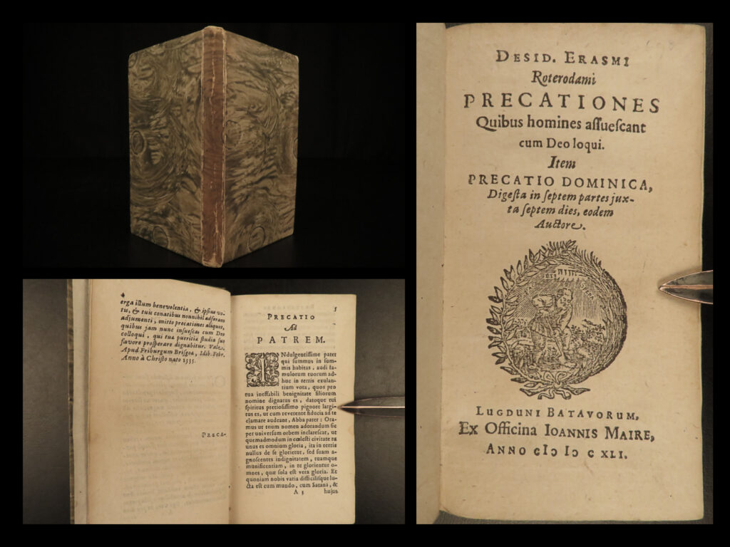 1641 erasmus of rotterdam precationes aliquot prayer book latin humanism rare | <em>“when i have a little money, i buy books; and if i have any left, i buy food and clothes. ”</em> ― erasmus   while best known for his ‘<em>in praise of folly’</em> and ‘<em>colloquies’</em>, desiderius erasmus wrote other important treatises including this relatively unknown work ‘<em>precationes aliquot’</em>. More commonly known as a prayer-book, this book became a widely used devotional manual both with catholic and protestant readers.