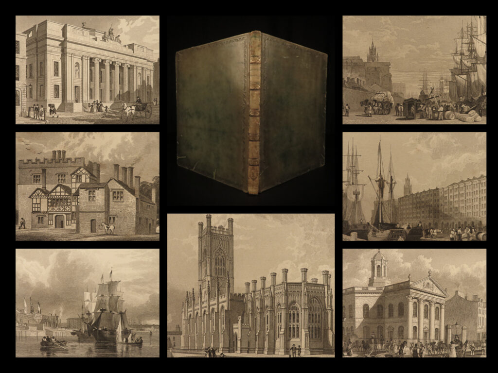 1831 lancashire 1ed england illustrated architecture castles cathedrals bridges | “<em>lancashire illustrated</em>” is a fine, early 19<sup>th</sup>-century collection of engravings depicting various buildings and landscapes from around lancashire, england and its environs. Many of the illustrations show views of castles and cathedrals, abbeys, noble homes, streets, bridges, and docks. Note the exquisite binding and charming descriptions throughout.