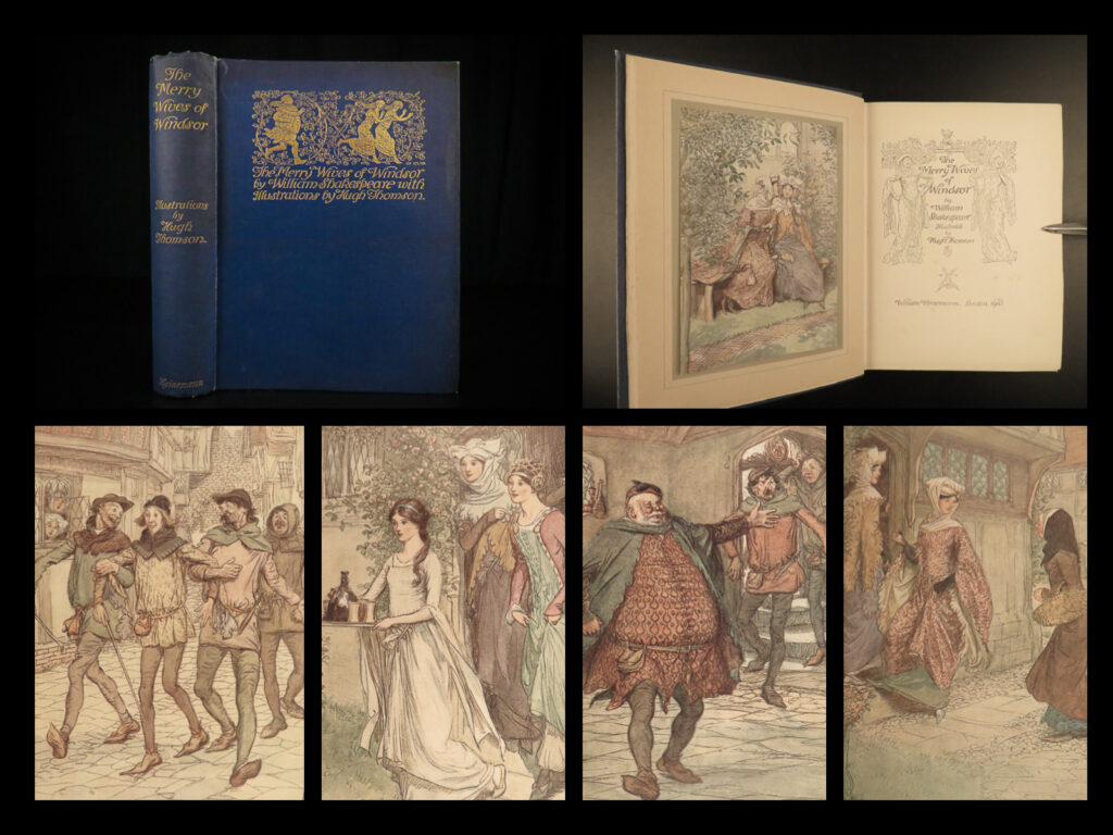 1910 shakespeare merry wives of windsor illustrated hugh thomson art falstaff | ‘<em>the merry wives of windsor</em>’ was a 1602 comedy by the legendary playwright william shakespeare. This play is the continuation of the story of the legendary fat knight sir john falstaff who first appeared in both parts of <em>‘henry iv’ </em>and<em> ‘henry v</em>’. This particular 1910 edition of ‘merry wives’ was illustrated by hugh thomson.
