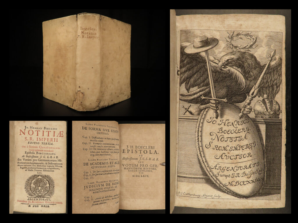 1723 boecler on holy roman empire germany ancient germanic tribes government | joannes heinrich boecler was a 17<sup>th</sup>-century german jurist who wrote primarily on german history and german law. While most of his works are relatively unknown today, ‘<em>notice of the empire’</em> is an important work on german history and the holy roman empire. This book contains dissertations and essays on germanic tribes, the empire itself, german politics and government, and much more.