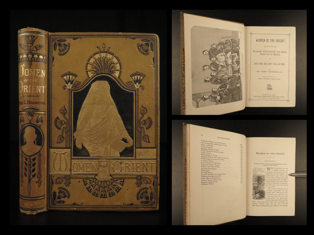 1877 1ed women of orient china egypt japan india syria islam customs religions | author ross houghton went on a 19<sup>th</sup>-century voyage through japan, china, egypt, and india in which he observed customs and cultures of local people groups. In his book ‘women of the orient’, houghton seeks to describe the role of women in these cultures by defining their place in religious systems, their education, pregnancy and birth customs, marriages and wedding ceremonies, widows, and women in education.   this impressive tome is filled with illustrations many depicting costume and clothing, wedding ceremonies, home keeping, hairstyles, dances, and much more!