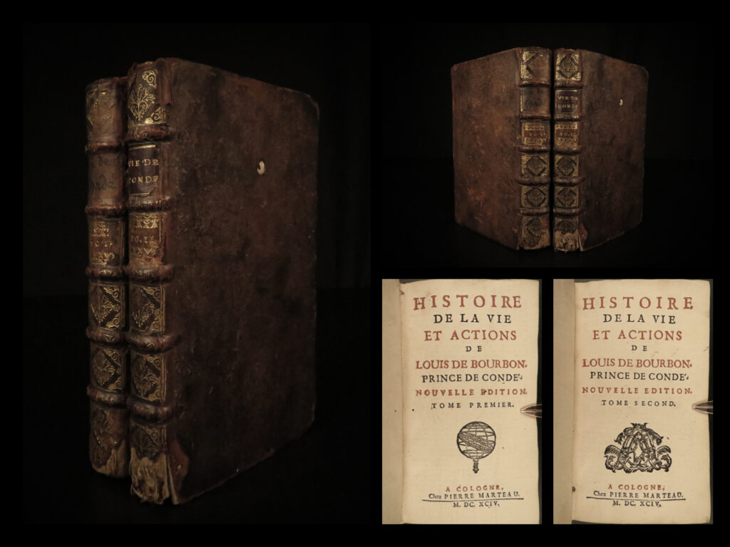 1694 1st ed life louis of bourbon prince of conde huguenot v catholic france 2v | louis of bourbon was a notable 16<sup>th</sup>-century huguenot military leader who was the first prince of the house of conde. His life was led by much controversy including a protestant conversion, secret plots against francis ii of france, and frequent skirmishes with the catholic church – which led to his arrest. The events of his life were best written by french author jean de la brune in his ‘<em>history of the life and actions of louis de bourbon</em>’.
