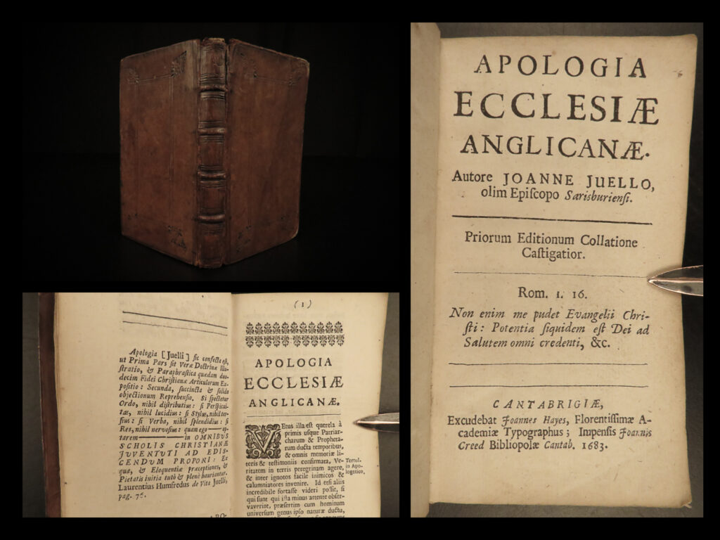 1683 john jewel apology church england elizabeth catholic v protestant anglican | john jewel was a 16<sup>th</sup>-century english bishop known for his support of elizabeth i and the church of england. Shortly after the protestant reformation in mainland europe, jewel wrote an ‘<em>apology of the church of england’</em> – a work of political significance which describes doctrine and faith practices of the church of england under elizabeth i. This book served as a necessary defense against catholic romanists’ claims of heresy and provided a clear justification of anglican and protestant faiths.