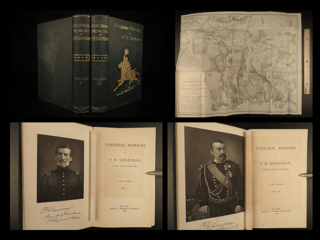 1888 civil war 1st ed general sheridan personal memoirs union native americans | <em>“when the battle waged hottest, sheridan was at his best—cool, exact, self-possessed, the dashing and brilliant leader of men willing to follow him anywhere. ” </em> <em> </em> a rare, first edition of the “<em>personal memoirs of p. H. Sheridan</em>”. General sheridan is often considered to be one of the foremost union commanders in the united states (mullins 82). Sheridan writes of his military service in important civil war battles as well as his role in the indian raids and battles. He also writes of his role as the commander of the united states army at the end of his career. These fascinating contents are depicted by the 17 steel engraved plates and 27 maps.