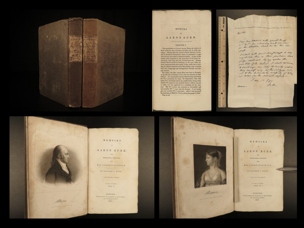 1837 life of aaron burr americana thomas jefferson alexander hamilton duel 2v | aaron burr was an 18<sup>th</sup>-century american politician best known for his famous duel with alexander hamilton. Burr served as an officer in the american revolution and later became the united states vice president under thomas jefferson. Author matthew davis published a biography of the life of burr which became a popular and reliable work on burr, jefferson, and hamilton.