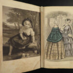 1854 FASHION Godey Lady’s Book American Magazine Illustrated Dress Costume 2v