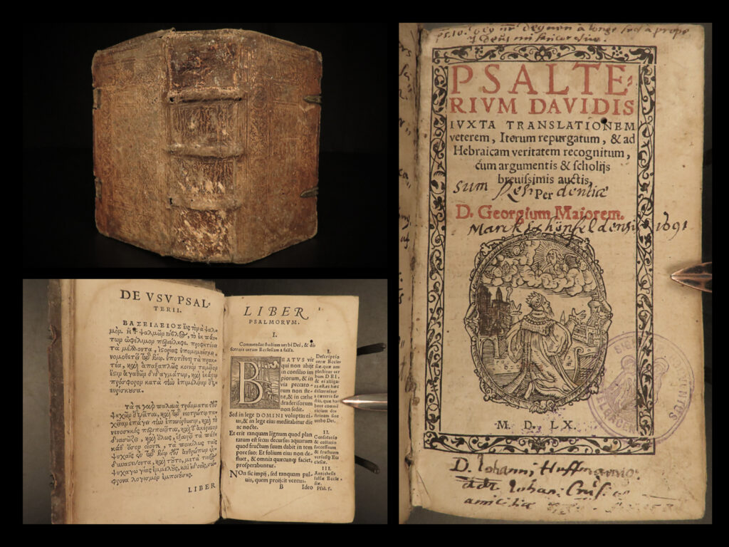 1560 psalms of david holy bible georg maior leipzig rhambau psalterium songs | an extremely rare and rather unknown 16<sup>th</sup>-century edition of the psalms of david. Editions such as this are highly desirable, but this edition, presumably edited by georg maior, contains impressive, illustrated initials.