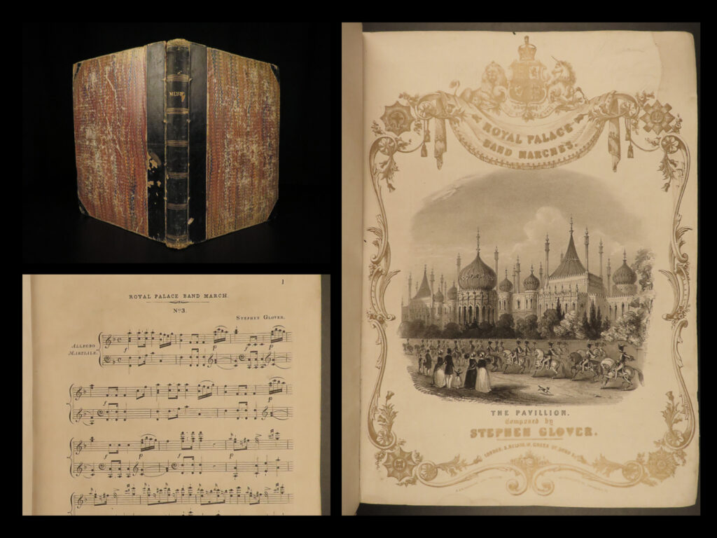 1850 classical piano music military marches british & french henri herz london | a rare mid-19<sup>th</sup>-century collection of british piano music written by numerous composers. This enormous anthology contains nearly 30 pieces of music most of which are military marches, and while most of the composers are not iconic names, this work does contain the music of henri herz, a french composer who was known for his world piano performing tours.