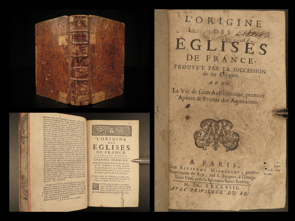 1688 origins catholic church in france saint austromoine gallican celts celtic | jean dufraisse’s “<em>origins of the church in france</em>” is a rare, 17<sup>th</sup>-century account of the establishment and rise of catholicism in france. It includes an important account on the life of the legendary 3<sup>rd</sup>-century saint st. Austromoine, the first bishop of clermont. One of the best parts of this book is the chronological table outlining the principal times in catholicism.