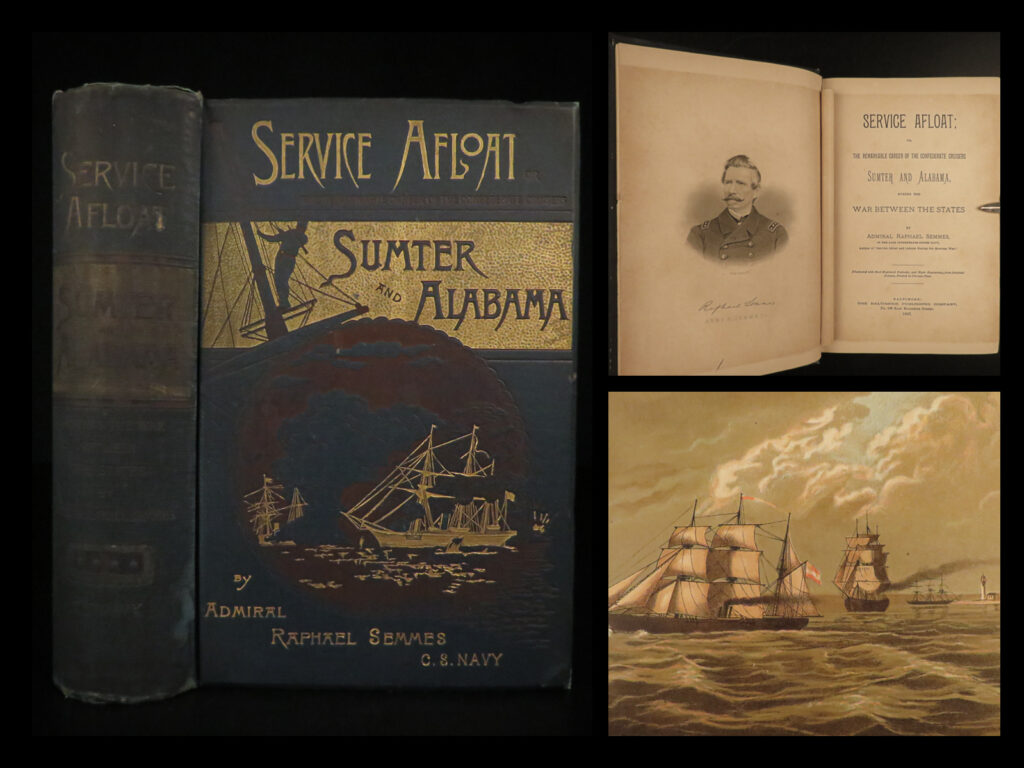1887 confederate navy memoirs of raphael semmes civil war service afloat rare |   raphael semmes was a confederate officer in the american civil war, commanding ships in the confederate and the united states navy. He published a collection of memoirs and war reminiscences describing his service in the navy during the civil war; however, this work is primarily looked at as a defense of his actions during the confederacy’s inevitable loss, or<em> ‘lost cause’. </em>   according to nevins, this work is “a first-hand, subjective account by the captain of the css sumpter and the alabama, interestingly written. ”
