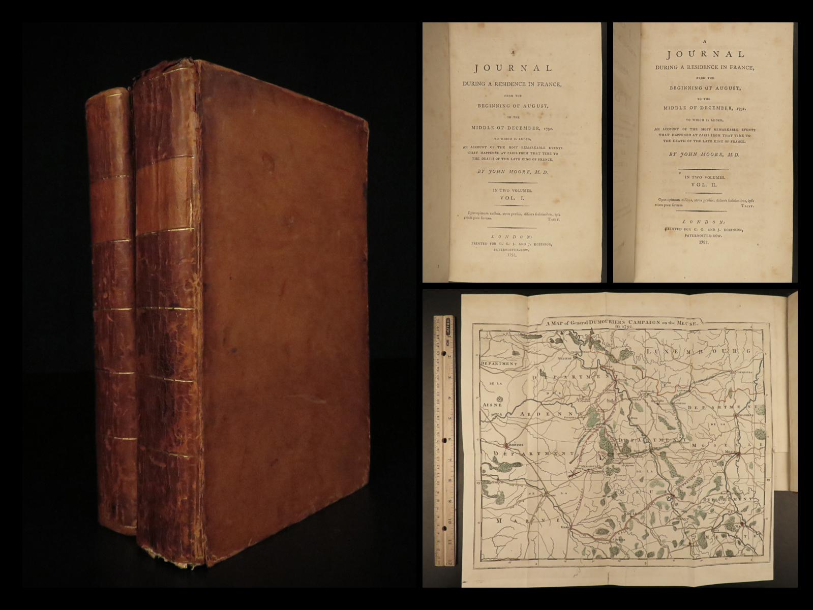 1793 French Revolution 1ed John Moore Journal of Paris Louis XIV + Color  MAP 2v