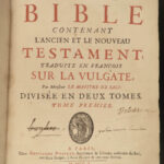 1701 RARE French Holy Bible Biblia Sacra Vulgate de SACY 2v Jerusalem Israel MAP