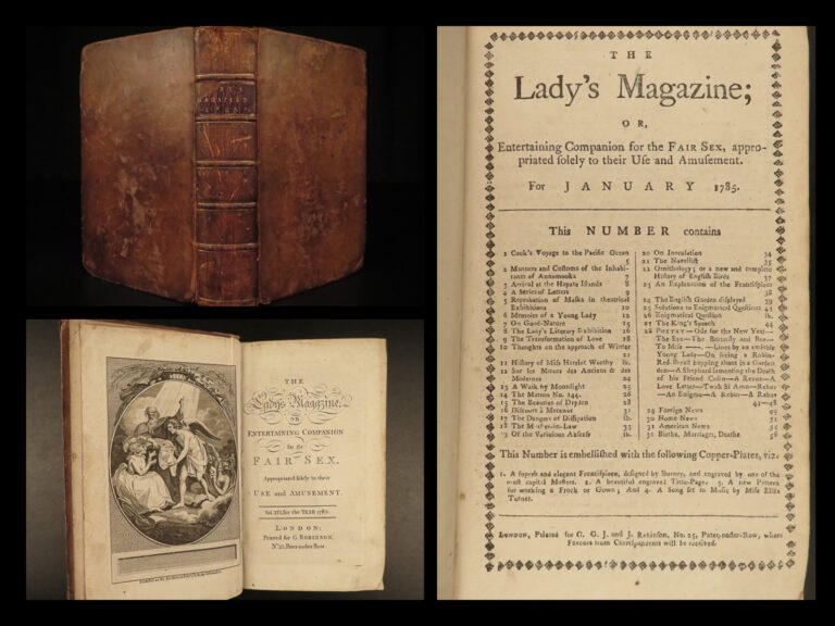 Image of 1785 Lady’s Magazine Fashion Captain Cook Voyages Tonga Zambeccari Balloon