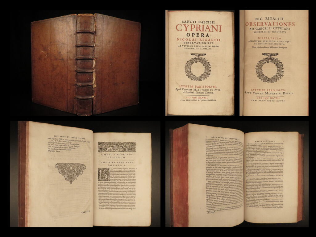1648 1st ed saint cyprian bishop of carthage early christian martyr papacy folio | <em>“it is a persistent evil to persecute a man who belongs to the grace of god. It is a calamity without remedy to hate the happy. ” </em> ― cyprian   cyprian was an early church bishop of carthage from the 3<sup>rd</sup>-century. Cyprian was the first to write about the primacy of the pope as it was set out in “the unity of the catholic church”. Most of his writings surround pastoral ministry, addressing many of the issues with the roman government. He also determined prayer to be “the only refuge of the christian”.   this 1648 first edition of the works of st. Cyprian was collected and edited by nicolas rigault.