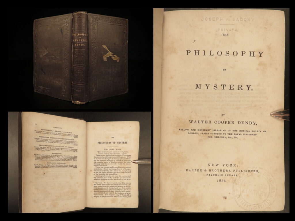 1855 devils fantasy witches philosophy of mystery dreams illusions specters | walter dendy’s “<em>philosophy of mystery</em>” is a rare, mid-19<sup>th</sup>-century treatise on the study of dreaming and dream interpretation, mesmerism or animal magnetism, demonism and specters, witchcraft, illusions, the prevalence of dark-blood, fantasies, and much, much more.