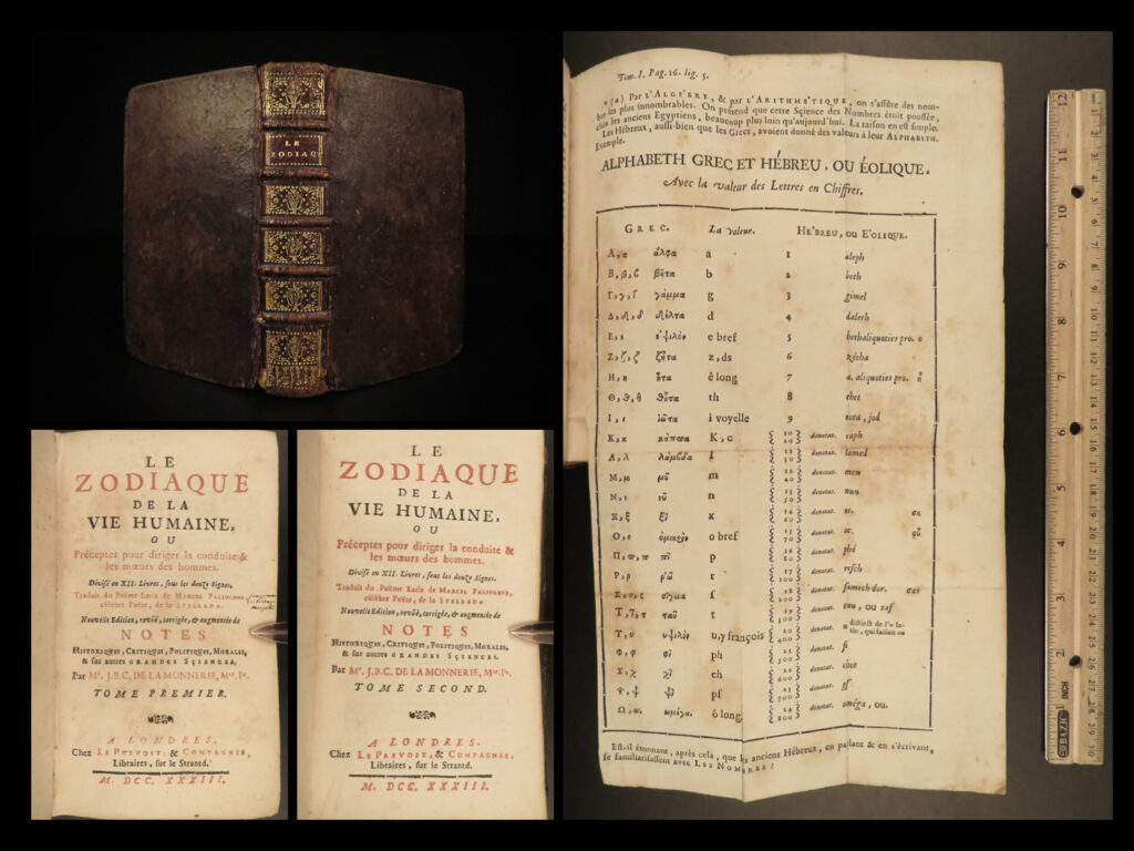 1733 1ed zodiac of human life arabic astrology horoscopes mythology manzolli | angelo manzolli’s “<em>zodiac</em>” is a rare 16<sup>th</sup>-century collection of 12 essays – one for each sign of the zodiac. This anti-theological work was written to attack the luther clergy and protestant doctrine in hopes of pushing science and technological progression. It contains descriptions of the changes in ancient languages (greek, latin, hebrew, etc), greek and roman mythology, ancient arabic astrology, studies of the heavens and space, and how the zodiac influence human behavior!