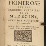 1689 1ed James Primrose Errors in Medicine Harvey Melancholy Tobacco Epilepsy