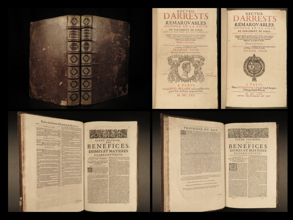 1662 enormous folios remarkable arrests french crimes law hangings paris henrys |   claude henrys’s “<em>remarkable arrests</em>” is a fascinating 17<sup>th</sup>-century collection of arrest reports from paris. This enormous folio describes criminal law court decisions, lesser civil cases – contract disputes, etc. – as well as notable punishments including hanging and burning at the stake! It also contains rules and regulations for police – a rare work of 17<sup>th</sup>-century french law!