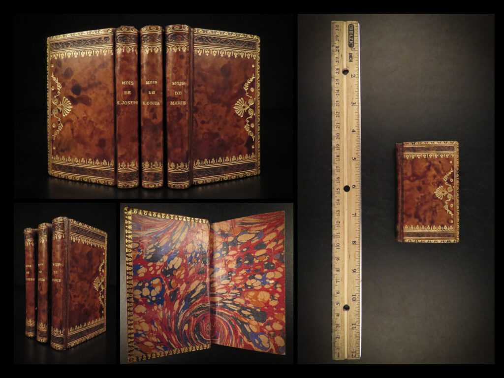 1880 exquisite catholic missal jesus bible art nouveau illustrated binding 3v | a stunning collection of three petite french missals by abbe marandat. These books feature art nouveau floral decorations and contain catholic prayers, homilies, and liturgies for assisting in confession, personal devotion, and corporate worship. A fine set.  