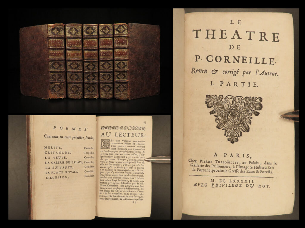 1692 plays of pierre corneille french theatre le cid nicomede drama 5v set paris | pierre corneille was a famous 17<sup>th</sup>-century french playwright often thought to be outdone only by moliere. Corneille wrote some of the best plays in french literature including <em>le cid</em> and <em>nicomede</em>, all of which are included in this five-volume 1692 set of the works of corneille.