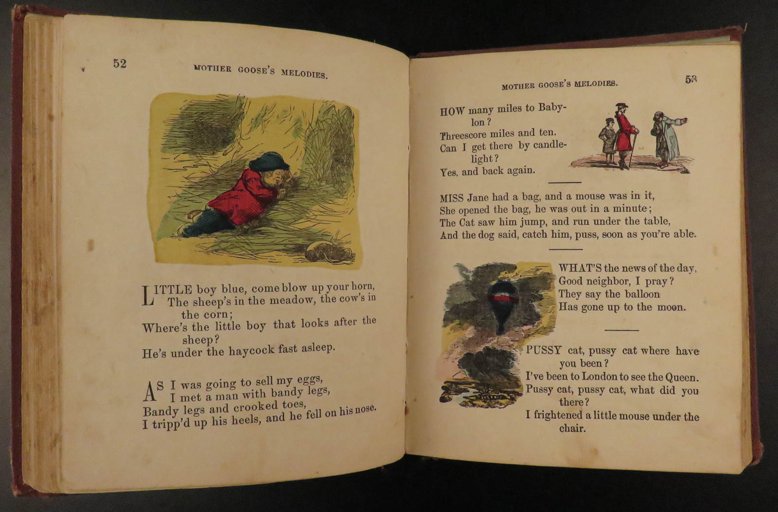 1869 Mother Goose's Melodies Nursery Rhymes Children Jack and Jill Miss  Muffett