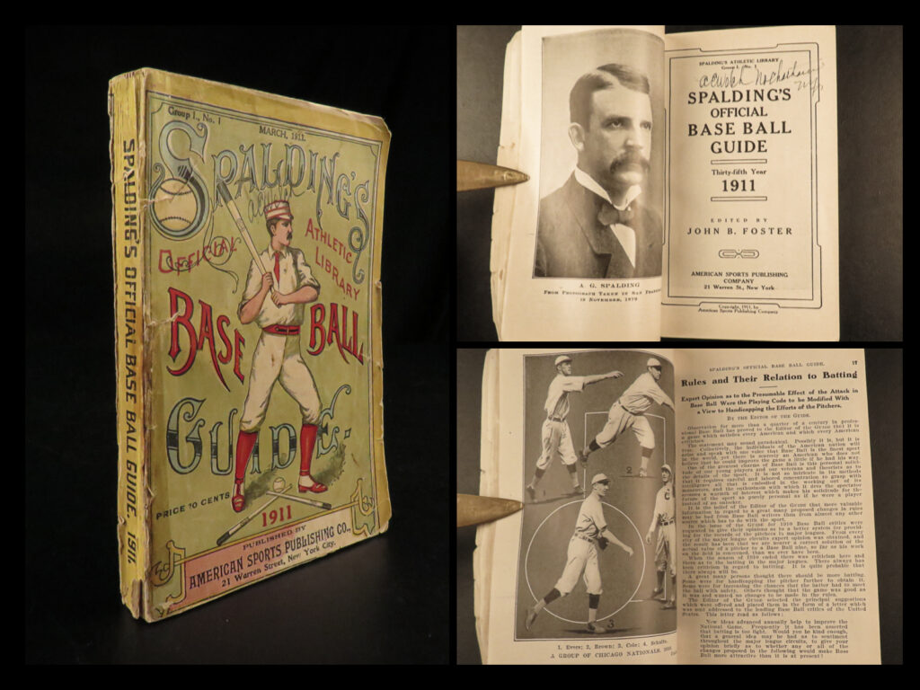 1911 1ed spalding baseball guide ty cobb christy mathewson honus wagner a’s | spalding ‘<em>official baseball guides’</em> are some of the most popular early 20<sup>th</sup>-century baseball memorabilia on the market. Spalding published a yearly baseball guide that included team photos, portraits and action shots of individual ball players, player statistics, a history of the game, and extensive sections on rules and gameplay.   the 1911 edition of ‘<em>baseball guide’</em> is from the era of some of the most iconic players of the dead-ball era including ty cobb, christy mathewson, and honus wagner. <em> </em>