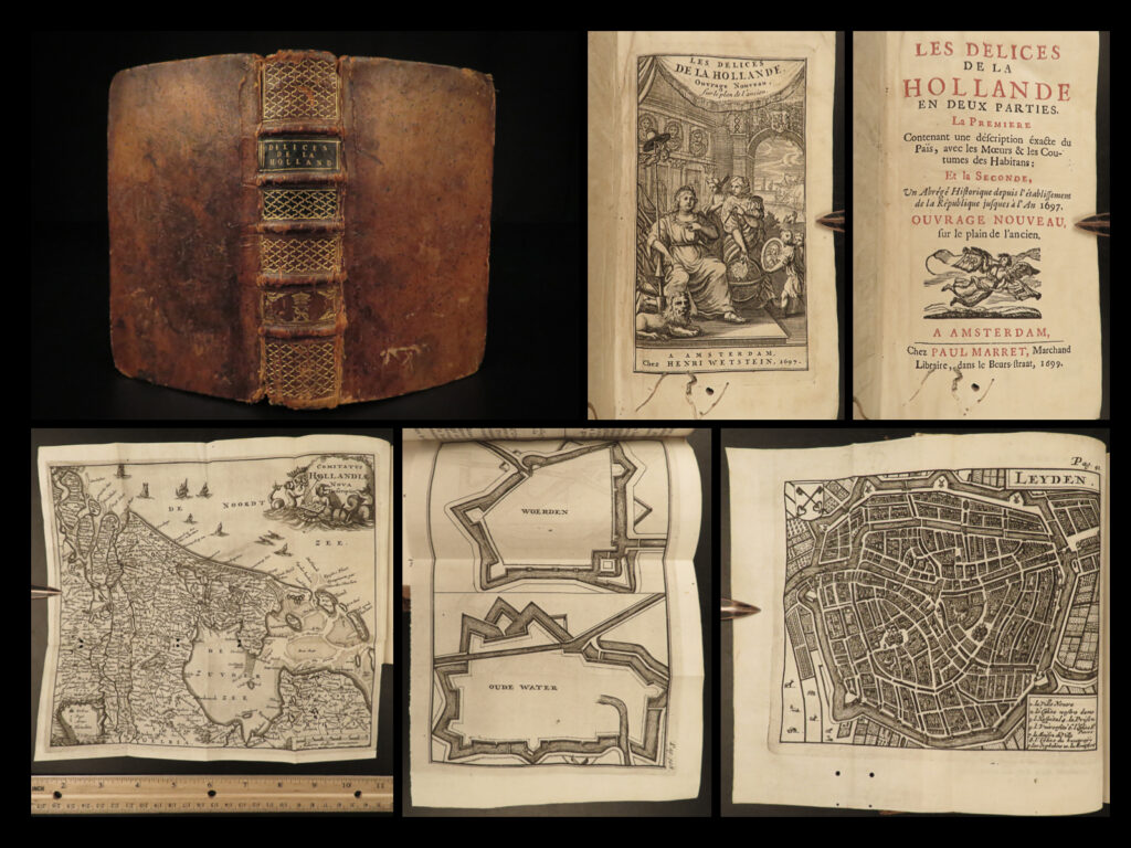 1699 rare holland dutch parival maps netherlands city views amsterdam leiden | jean-nicolas de parival was a french historian whose history of holland is one of the best books of its kind from the end of the 17<sup>th</sup>-century. Parival offers a full description of dutch history focusing on major events, cities, and figureheads. This impressive work contains folding maps and city views.