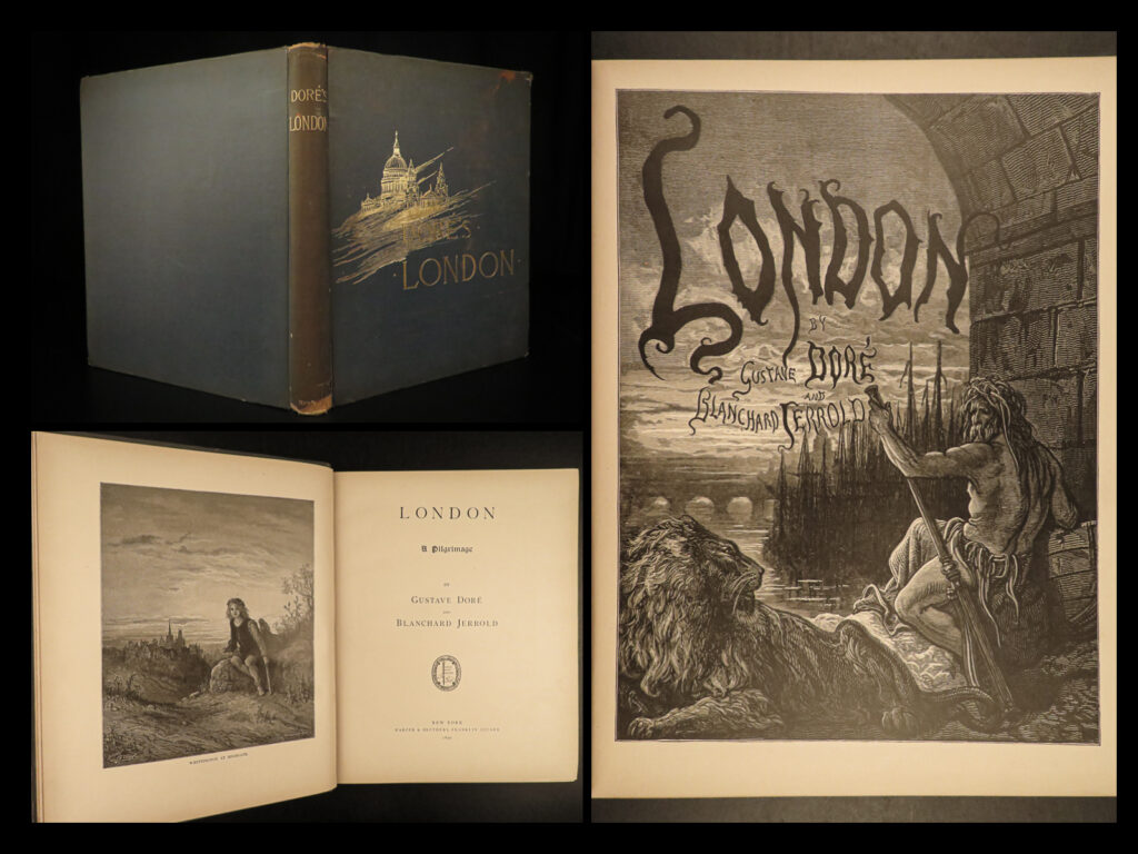 1890 london a pilgrimage illustrated gustave dore plates english poverty folio | “<em>the most popular and successful french book illustrator of the mid-19<sup>th</sup> century</em>. ”   “<em>london, a pilgrimage</em>” was conceived in 1868 by the journalist and playwright blanchard jerrold. Accompanied by the famous artist gustave doré, jerrold prowled every corner of the heaving metropolis, sometimes with plain-clothes police for protection. “<em>london, a pilgrimage</em>” is a forgotten classic of social journalism, a frank and brutal look at the poverty stricken, gin-swilling london of the nineteenth century, written in a perceptive, bold and gripping style.   this folio edition is filled with stunning engravings by doré throughout.  