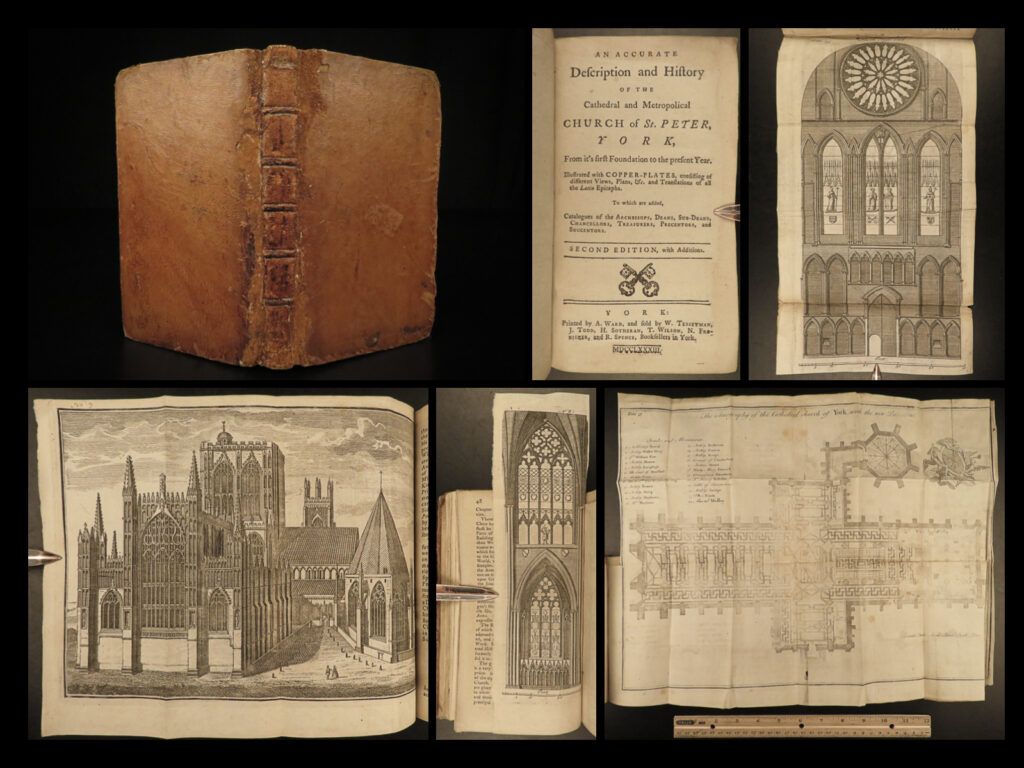 1783 eboracum york cathedral illustrated england drake architecture windows | francis drake, not to be confused with the famous explorer of the same name, was an 18<sup>th</sup>-century english historian who is best-remembered for his book ‘<em>eboracum’</em>. Eboracum was the name given to the ancient city built by ancient rome in what is now modern-day york. Having been fascinated by ancient manuscripts, drake began compiling a history of the city of york focusing on the cathedral and city history. The popularity of the book propelled drake to publish an abridged version of the work focusing solely on the cathedral itself.   this 1783 edition of drake’s history of york cathedral includes lists of archbishops and numerous folding engraved views of the cathedral including impressive views of the façade and interior floor plan.  
