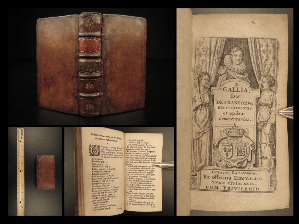 1629 1ed gallia celtic france geography louis xiii respublica de laet elzevier | an incredibly rare and impressive elzevier printing of joannes de laet’s “<em>gallia</em>”. During the 1620s and 30s, elzevier published numerous works on european countries designed for travel and studies (<em>respublica)</em> including many by de laet. This particular work describes some of the earliest times in france with descriptions of geography, cities and towns, and the history of french kings.