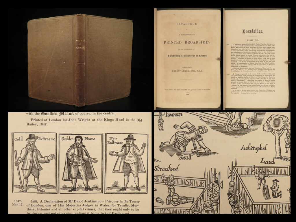 1866 broadsides 1ed society of antiquaries america poems pope indulgences negros | the society of antiquaries of london is a notable society focused on teaching important historical antiquities of england. This catalogue of broadsides (written works: poems, indulgences, contracts, seals, event reports, etc. ) was collected by robert lemon in 1866 recounting iconic events from british and american history.