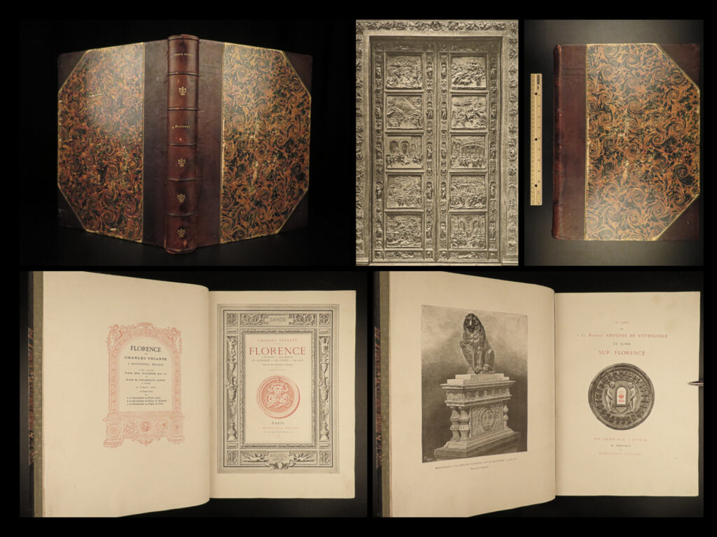 1881 enormous florence italy house of medici illustrated architecture folio | charles yriarte was a 19<sup>th</sup>-century french writer who became fascinated with european travel. He spent much of his time in spain and italy, the latter of which prompted him to publish many works on his discoveries. One of his more prominent works was simply titled ‘<em>florence’</em>.   ‘<em>florence’</em> became one of the most popular works dedicated solely to the italian city. Yriarte describes notable royal figures, architecture and palaces, modes of travel used in italy, cathedrals, and much more. This 1881 french edition is <strong>illustrated throughout with over 500 engravings. </strong>