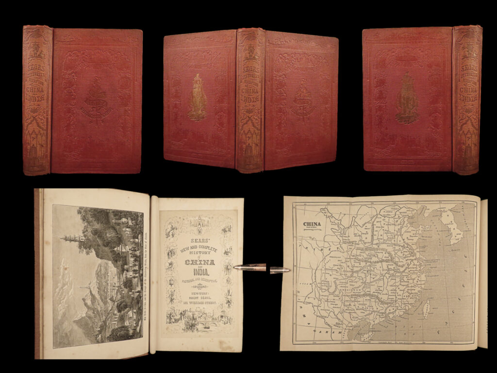 1855 history of china & india sears hindu chinese superstitions maps turks | robert sears’ “<em>pictorial history of china and india</em>” is a mid-19<sup>th</sup>-century account of china and india, focusing on geography, politics, and topography. Sears gives a thorough description of chinese monarchies, the foundation of the han dynasty, important contributions and inventions (such as paper), costumes, superstitions, and the rise of the moguls, the ming dynasty, and opium trafficking.   the second half of the work, dedicated to the history of india, gives details on the hindu religion, turkish and mogul conquests in india, sikh wars, and the rise of the british government in india. It should be noted that this work is <strong>abundantly illustrated with over 200 engravings as well as two folding maps. </strong>