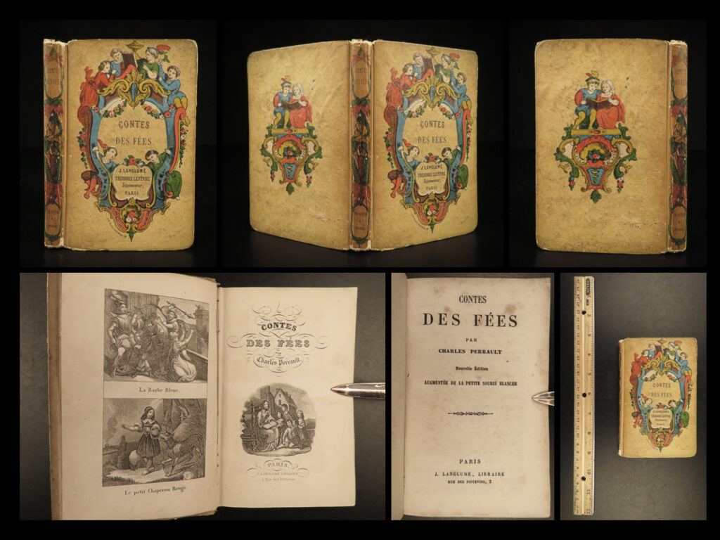 1860 fairy tales charles perrault illustrated cinderella french riding hood rare | <em>“a dream is a wish your heart makes. ” </em> <em>― </em>charles perrault<em>, cinderella</em> <em> </em> charles perrault was a 17<sup>th</sup>-century french author who is most-remembered for his fairy tales. When “<em>les contes</em>” was first written it was quite ahead of its time, and his writing helped lay the groundwork for a new literary genre that would become very popular throughout europe of the next century. Many of his fairy tales include stories that are still popular today such as little red riding hood, cinderella, thumbelina, and sleeping beauty.   this printing is a fine, 19<sup>th</sup>-century printing that includes charming illustrations and a decorative front cover.  