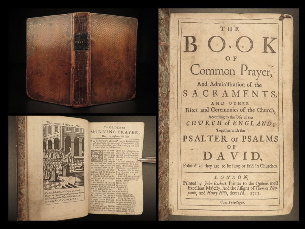 1713 anglican common prayer baskett bible psalms articles queen anne england art | in 1712, john baskett began printing the book of common prayer, shortly after the success of the 1710 new testament. Baskett was the royal printer during the first half of the 18<sup>th</sup>-century. This 1713 first edition thus of baskett’s ‘<em>book of common prayer’</em> includes the psalms of david, liturgical calendars, the articles, and is <strong>notable for being one of the earliest baskett editions. </strong>