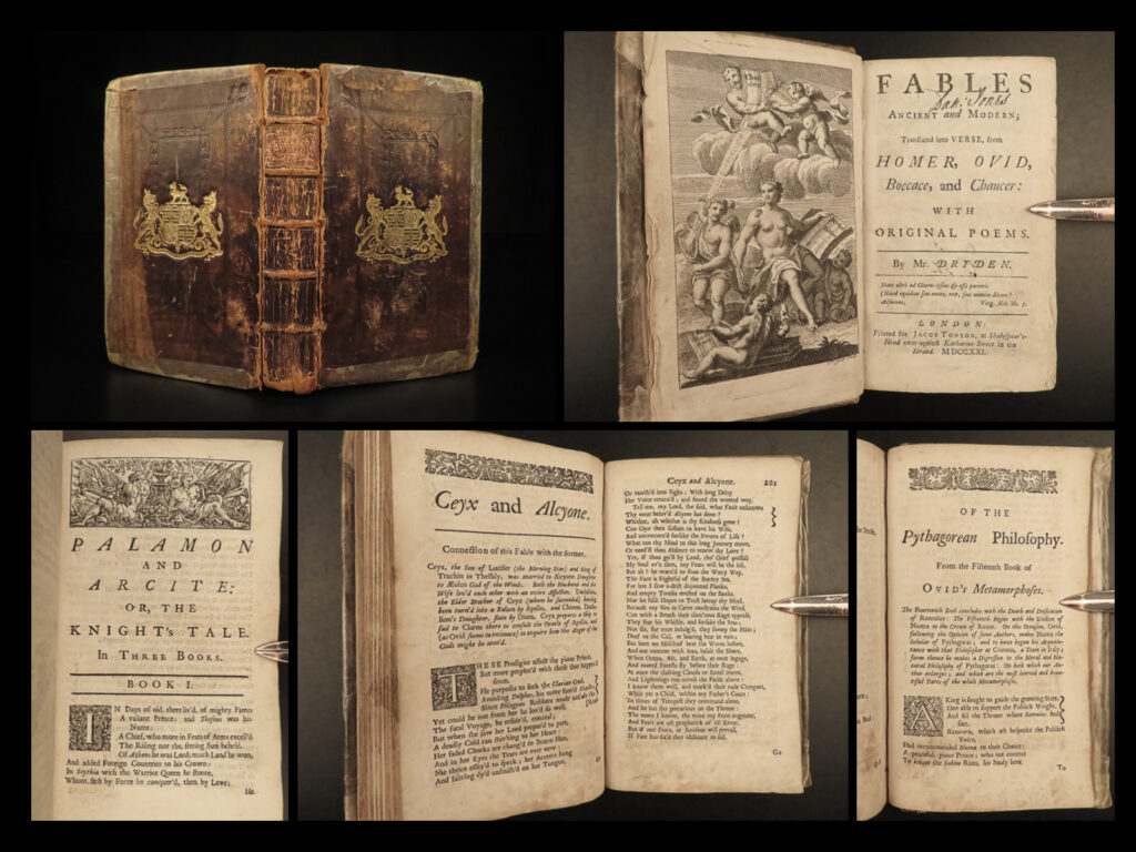 1721 dryden fables ancient & modern homer ovid chaucer boccaccio english lit |   john dryden was a 17<sup>th</sup>-century english poet who was known as england’s very first poet laureate and would lead england into a literary period that would become known as the age of dryden. He also established standard forms of english poetry though his satires, fables, epigrams, poems, and plays.   <em>‘fables, ancient and modern’</em> is dryden’s translations of some of the most famous and iconic works of ancient literature. Dryden includes selections from ovid’s ‘<em>metamorphoses’</em>, chaucer’s ‘<em>canterbury tales’</em>, homer’s ‘<em>iliad’</em>, and even stories from giovanni boccaccio, all translated into english verse. <em> </em>