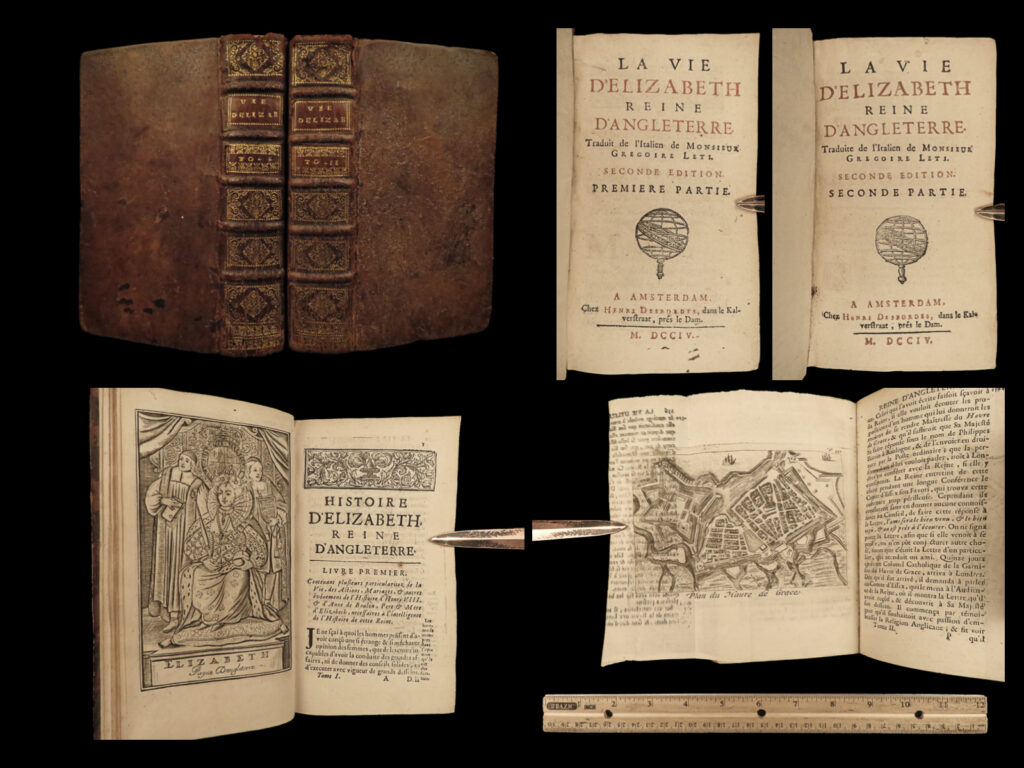 1704 queen elizabeth tudor england portraits maps henry viii anne boleyn leti 2v | in 1693, gregorio leti produced a biographical account of elizabeth i, queen of england. While many books were written on the life of the last tudor monarch, leti was the first! Leti’s “<em>life of elizabeth queen of england</em>” was the first of its kind and featured many aspects of her childhood, her romantic endeavors, as well as an account of her mother anne boleyn.   even though leti was called ‘inexact’ by the catholic encyclopedia and ‘inaccurate’ by the lutheran church, his historical importance and relevance is well-known and unprecedented. (mosheim, 194).   this rare 1704 edition is <strong>illustrated with full-page engraved plates</strong> consisting of portraits of important figures including philip ii of spain, thomas crowell, catherine medici, marie stuart, anne boleyn, and many others. According to vinciana, this book was written while leti was traveling in england and was, unfortunately, not well-received in holland or england and was especially disapproved of by the catholic church.