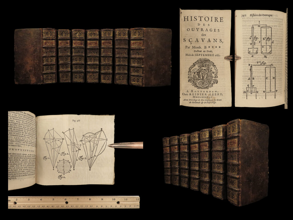 1687 1ed scavans huguenot beauval science journal inquisition ottoman empire 7v | henri basnage de beauval was a french huguenot writer and journal editor who was best-known for his journal, ‘<em>histoire de ouvrages des scavans</em>”. Not to be confused with de sallo’s “<em>journal des scavans</em>”, “<em>histoire de ouvrages</em>” was published shortly after beauval relocated to rotterdam and contains countless articles on all sorts of topics. Notable topics found in these tomes include: <ul> <li>the history of metallurgy in holland</li> <li>the inquisition of goa</li> <li>the state of the ottoman empire</li> <li>articles on the ongoing feuds between protestants and catholics. </li> </ul>