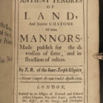 1679 ENGLAND 1ed Ancient Tenures of Land Thomas Blount Folklore Folk Customs