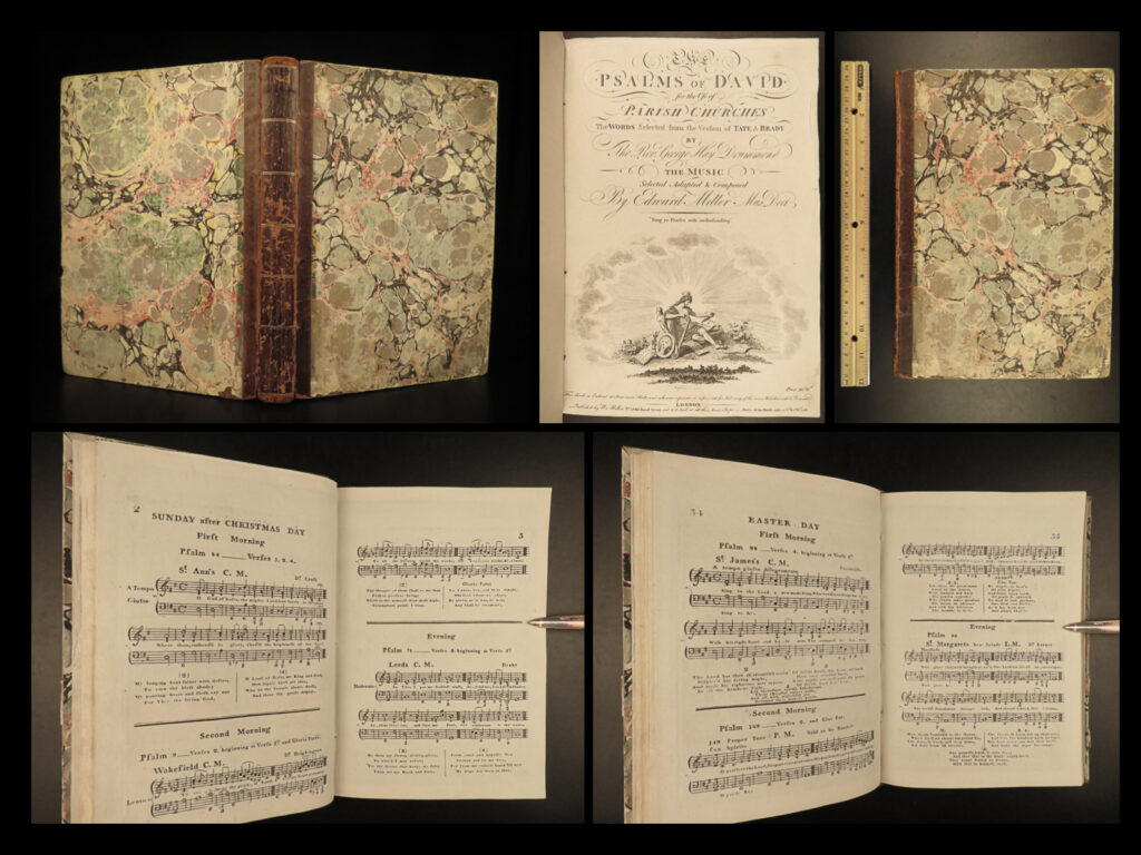 1790 music psalms of david tate & brady bible hymns church of england choir |   a rare, 18<sup>th</sup>-century printing of the psalms of david set to music. This 1790 printing includes the psalms but also numerous other hymns commonly sung in churches in the church of england.   nahum tate and nicholas brady together produced only this one famous work. It was a metrical version of the psalms, which, shortly after its premier in 1696, ousted the older version of the metrical psalms by sternhold and hopkins. This book is often just referred to as ‘tate and brady. ’   this particular edition was published in london by millar and includes two, three, and four part hymns.