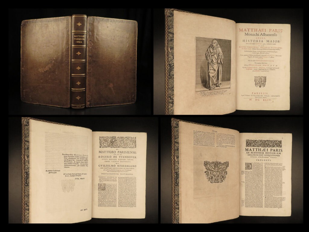 1644 matthew of paris historia majora folio crusades wendover st alban abbey | matthew of paris was a 13<sup>th</sup>-century benedictine monk known for his impressive account of english history – ‘<em>chronica majora</em>’. Matthew’s views of european politics were rare consistent from work to work as he often praised frederick ii and despised the papacy but would write the opposite in other works. In ‘<em>majora</em>,’ matthew analyzes major world events beginning with creation through the year 1253, most of which is based on roger of wendover’s ‘<em>flores historiarum</em>. ’ this work also features an important description and commentary on the lives of monks of st albans abbey and the abbey itself.   this 1644 folio edition of the works of paris was published in paris and was edited by william wats, based on wats’ 1641 first edition.