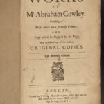 1681 Abraham Cowley English Poetry Mistress Motto Pindar Ode Davideis FOLIO