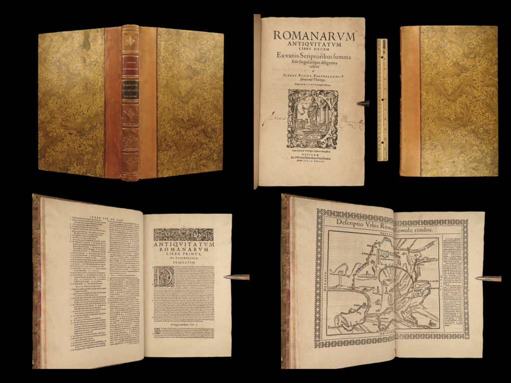 1583 rosinus roman antiquities rome map constantine julius caesar plato pliny | johannes rosinus’s “<em>antiquitatum romanarum</em>” was an extensive historical work on roman antiquities. This impressive 1583 edition includes illustrations that depict iconic roman monuments, architecture, coins and medals, and a map. <strong>other notable descriptions include life of albertus magnus, works of aldus manutius</strong>, anacharsis, aristotle, charles v, gregorian codex, popes, constantine, chrysologus, cicero, julius and augustus caesar, plato, pliny the younger, socrates, valerius maximus, virgil, <strong>thomas more</strong>, thucydides, and many more<em>. </em>