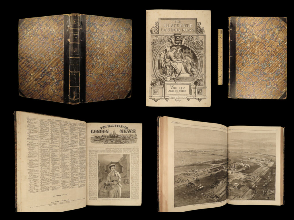 1869 huge illustrated london news ulysses grant president suez canal electricity | a rare, mid-19<sup>th</sup>-century issue of ‘<em>the illustrated london news</em>’ – an enormous tome!   this series of issues from 1869 covers a wide variety of important topics; however, the entirety of topics included is too vast to include here. Nonetheless, some of the most important and interesting topics include: <ul> <li>ladies’ fashion in paris</li> <li>atlantic ocean ship race</li> <li>ulysses s grant proclamations during inauguration as president</li> <li>early construction on the suez canal</li> <li>the great electric induction coil at the polytechnic institution</li> <li>celebrations and fireworks at crystal palace honoring queen victoria</li> </ul>