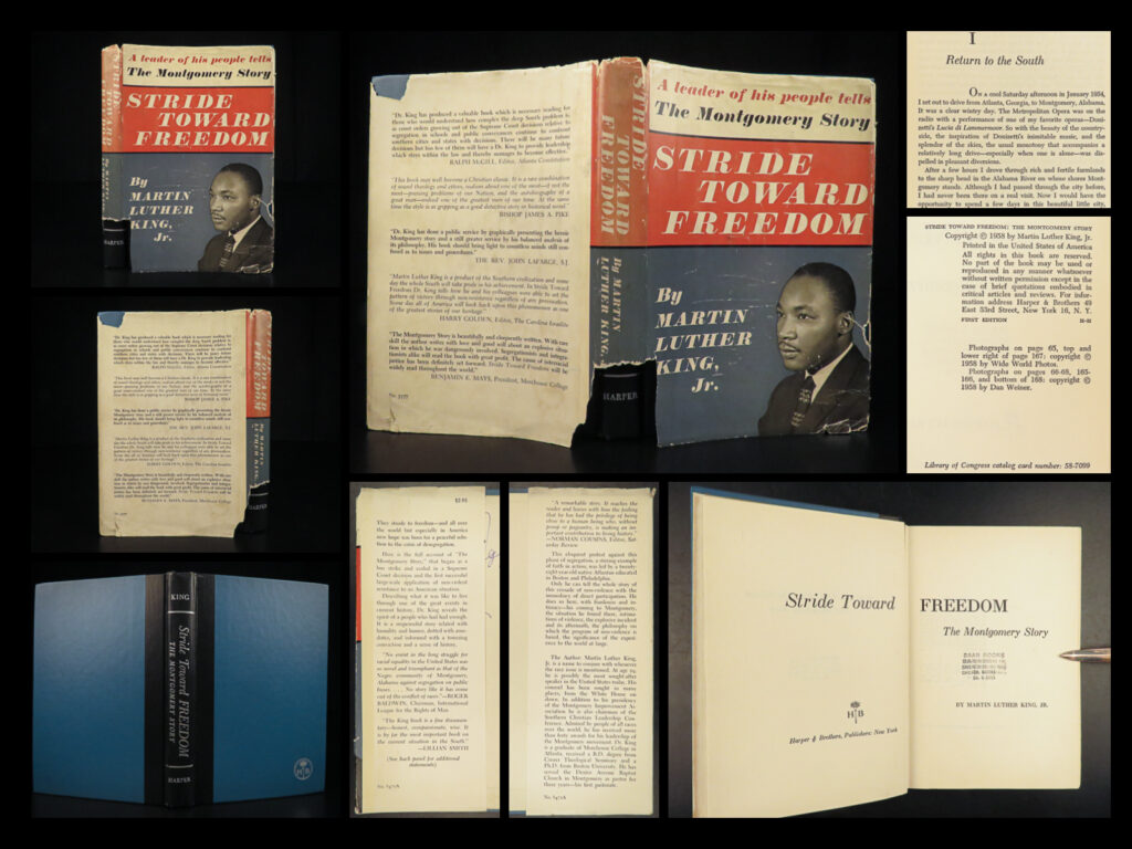1958 1st/1st martin luther king jr stride toward freedom civil rights montgomery | “<em>stride toward freedom: the montgomery story</em>” is an influential work penned by beloved civil rights leader martin luther king jr. In this book, king recounts the pivotal montgomery bus boycott in 1955-1956, a critical event in the american civil rights movement. This nonviolent protest against racial segregation on the public transit system of montgomery, alabama, marked king’s emergence as a prominent figure. The book not only chronicles the events but also discusses king’s potent philosophy of nonviolent resistance and his vision for a more equitable and just society.