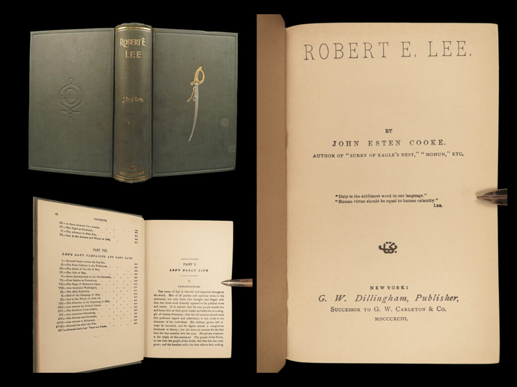 1893 confederate robert e. Lee civil war general us military illustrated cooke | a rare edition of the 19<sup>th</sup>-century historical, popular biography, ‘<em>robert e. Lee</em>. ’ this is a remarkable biography that delves into the life and legacy of one of america's most revered military leaders. Published in 1893 by g. W. Dillingham in new york, this book offers a captivating portrayal of general robert e. Lee, exploring his early years, his military career, and his role in the american civil war. Cooke's meticulous research and eloquent writing bring to life the character, principles, and strategic brilliance of lee, making this volume an essential read for history enthusiasts and admirers of lee's remarkable contributions.   this 1893 edition includes numerous illustrations throughout with a decorative hardcover binding.  