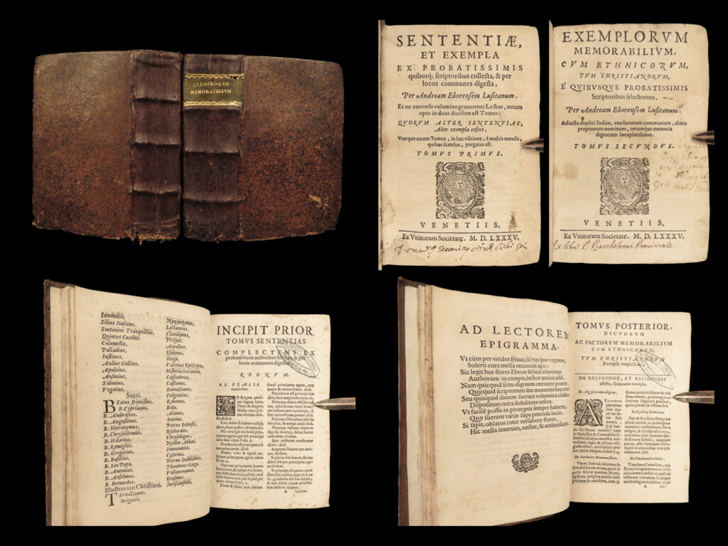 1585 1ed sententiae portuguese eborense cicero laelius de amicitia philosophy 2v |   <em>“a room without books is like a body without a soul. ” </em> ― marcus tullius cicero   cicero was one of the most notable and prolific roman figures of ancient rome. His philosophical works and letters are considered the most reliable source of information for the period leading up to the fall of the roman republic. In the first century b. C. , cicero wrote a series of ‘<em>sententiae’</em>, most notably his ‘work ‘<em>laelius de amicitia</em>’ – a landmark survey of friendship and relationships. This treatise would serve as the basis for countless future works including 16<sup>th</sup>-century portuguese philosopher andré rodrigues eborense and his work ‘<em>sententiae’</em>.   this lot of the works of eborense includes his “<em>exemplorum memorabilium</em>”, a philosophical study in christian ethics.  