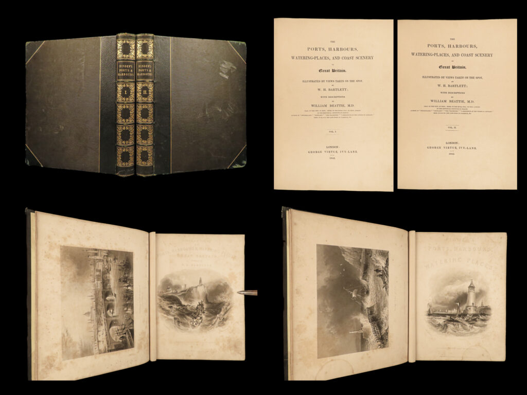 1842 art of ports & harbors england fishing ships shipwrecks boats lighthouse 2v | <em> </em> “<em>views of ports and harbors</em>” is a fine, beautifully illustrated work by william and edward finden. This book contains numerous views of the english coast primarily focusing fishing villages, ships and shipwrecks, docks and lighthouses, and much more. This 1842 edition includes <strong>124 engraved plates</strong>!