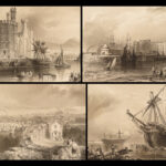 1842 ART of Ports & Harbors England Fishing Ships Shipwrecks Boats Lighthouse 2v