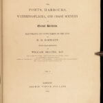 1842 ART of Ports & Harbors England Fishing Ships Shipwrecks Boats Lighthouse 2v